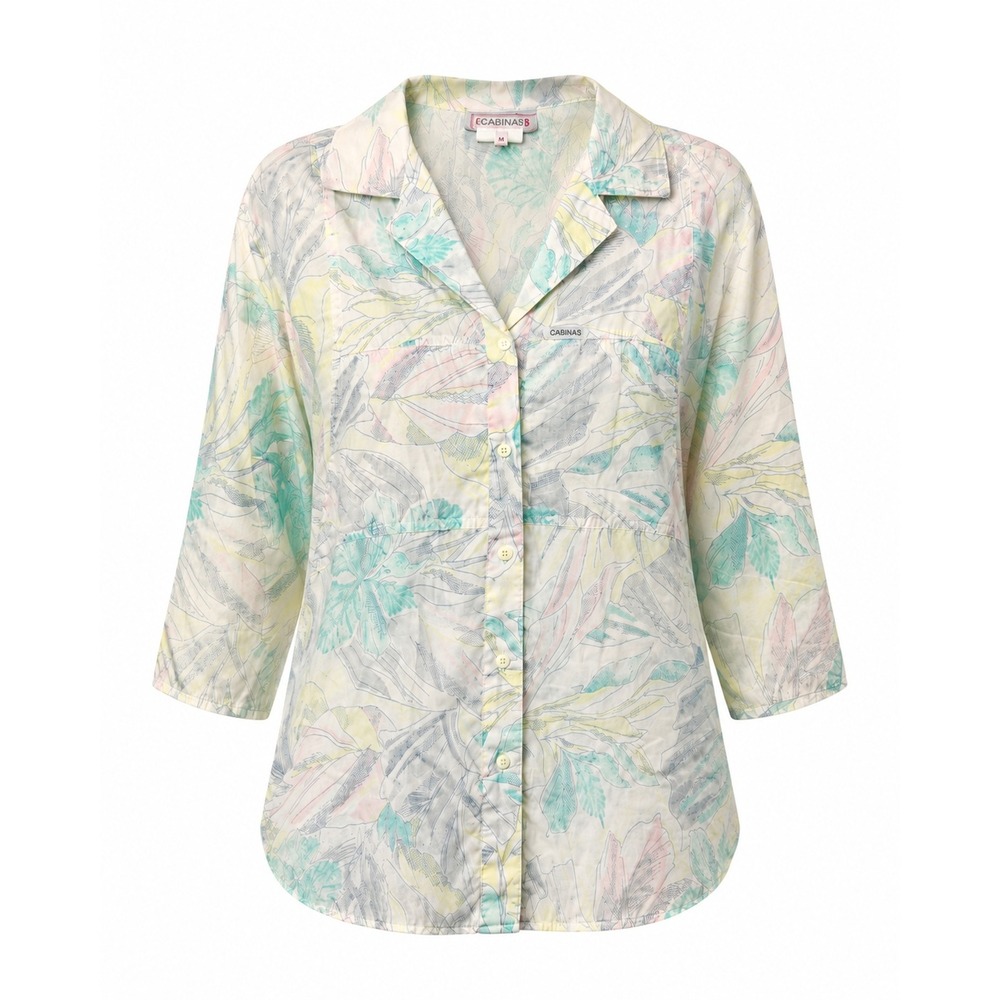 Vintage 80s Cabrais Tropical Pastel Floral Shirt Women's L Made in USA
